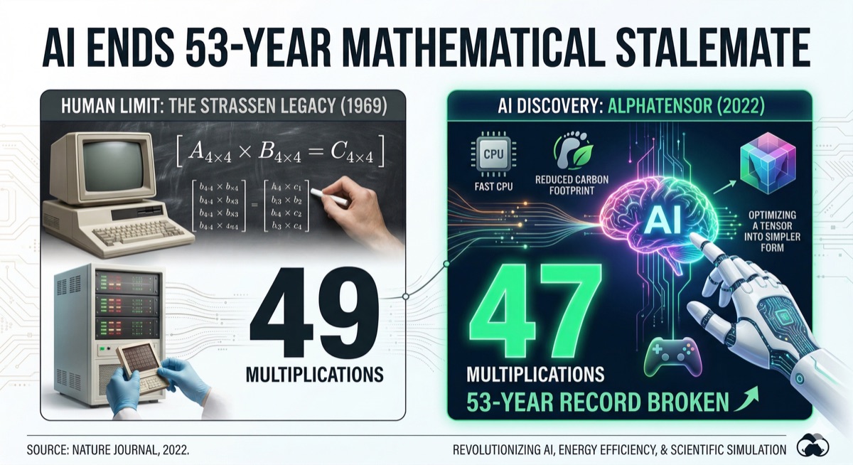 AlphaTensor AI breaks 53-year matrix multiplication record - 49 to 47 steps