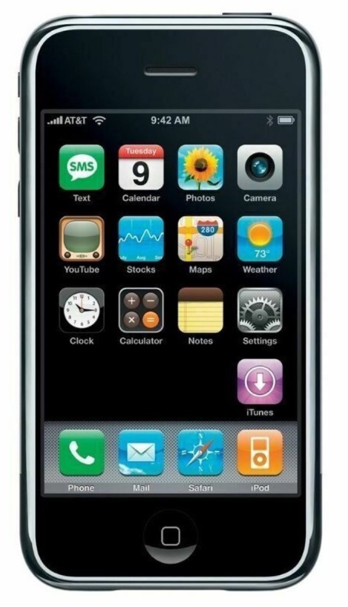 The original 2007 Apple iPhone running iPhone OS 1, the device Steve Jobs unveiled at Macworld 2007 as a phone, an iPod, and an internet communicator combined into one