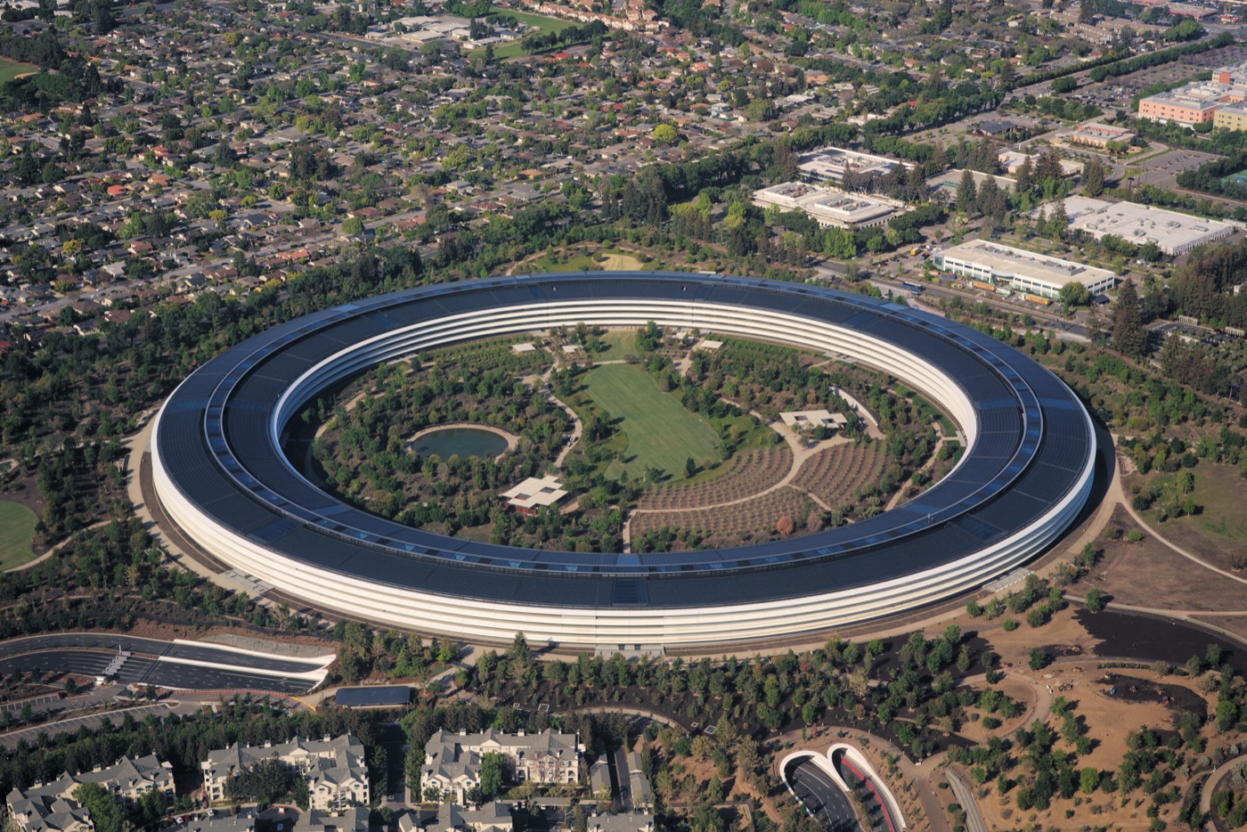 Aerial view of Apple Park, Apple's headquarters in Cupertino, California, opened in 2017 during Cook's tenure
