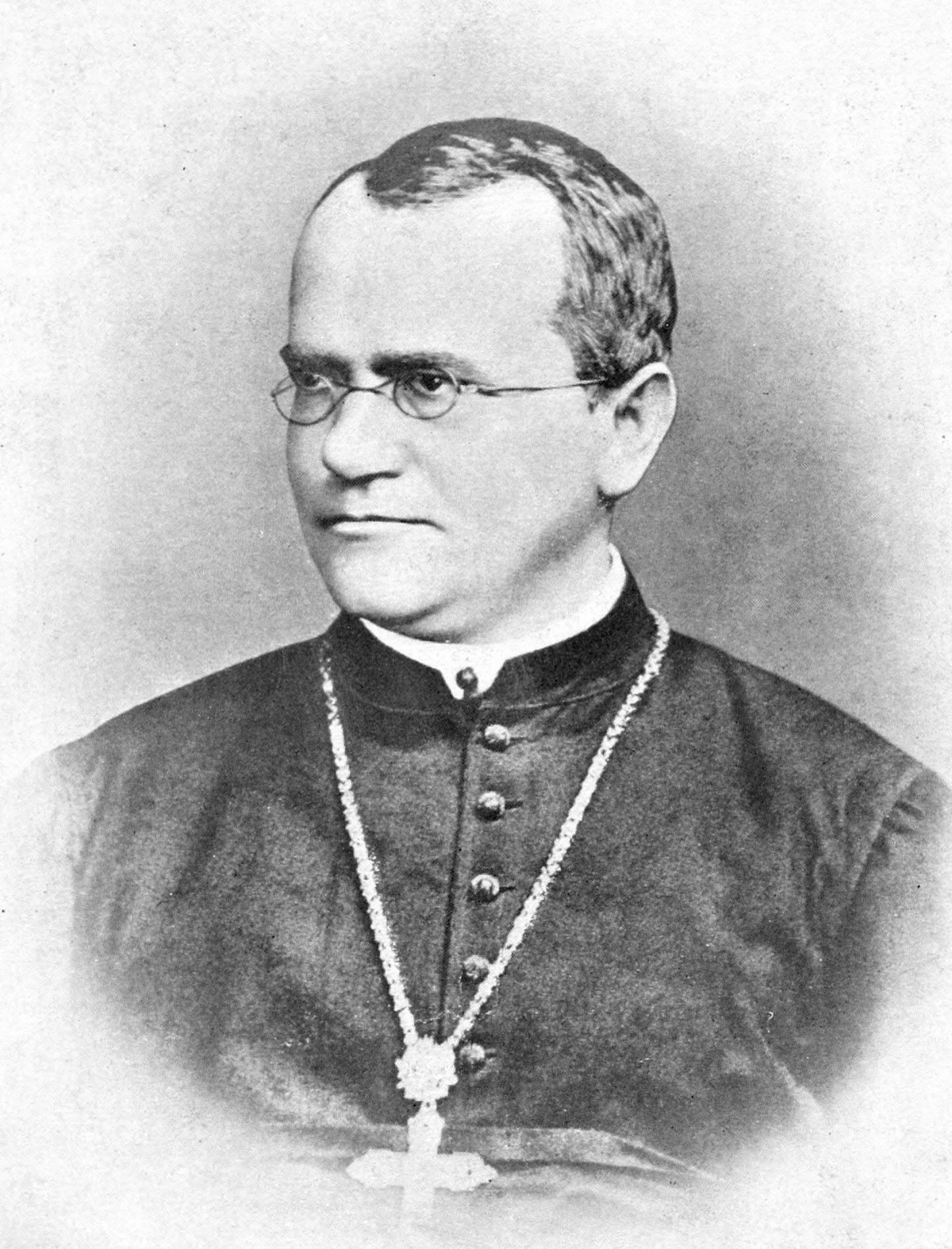 Portrait photograph of Gregor Mendel (1822-1884), the Augustinian friar and father of genetics, in his abbot's robes and spectacles